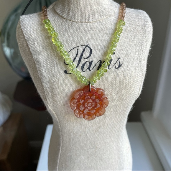 Beaded Glass Flower Necklace